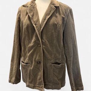 S / 5 Faded Glory Stretch Corduroy Olive Green/Tan Button Up Blazer